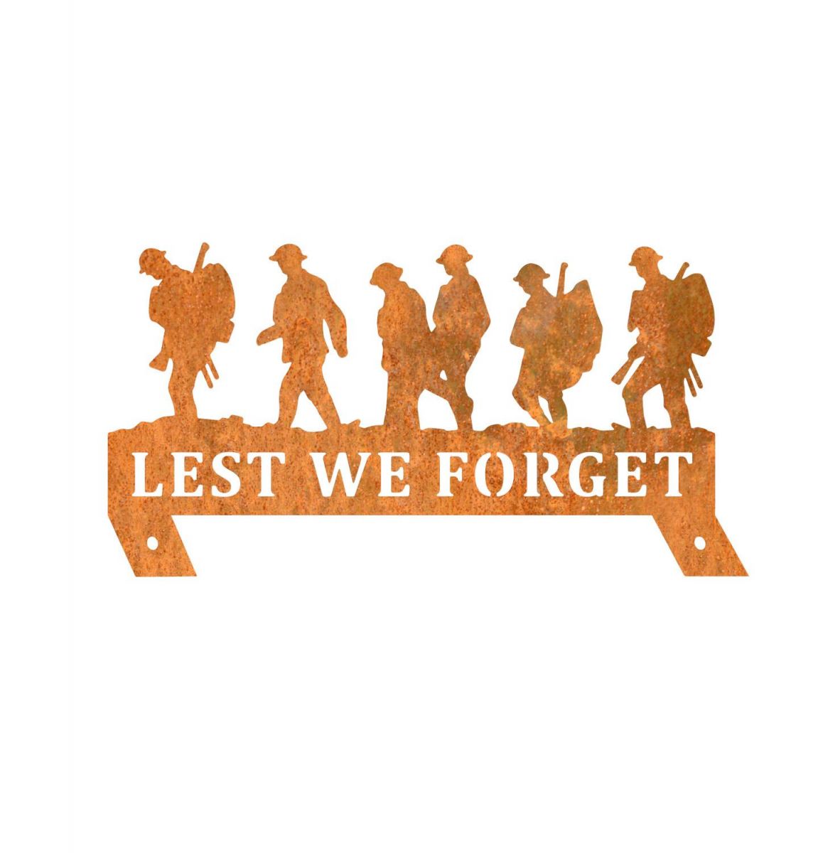 Rustic Memorial Fence Topper with Walking Soldiers "Lest We Forget" Topper with Fixing Plates
