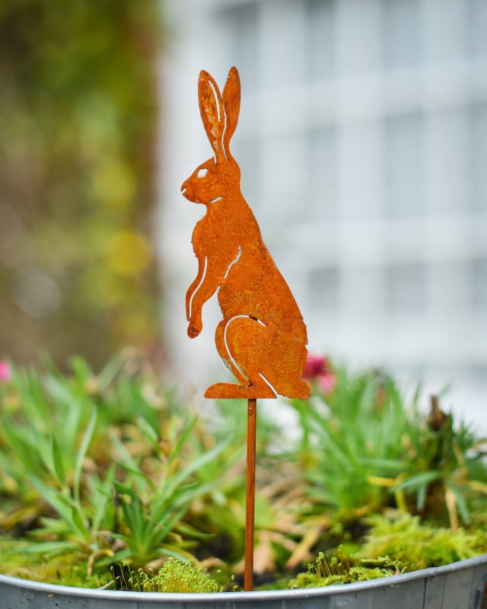 Rustic Watchful Hare Artistic Plant Pot Spike - Set of Two