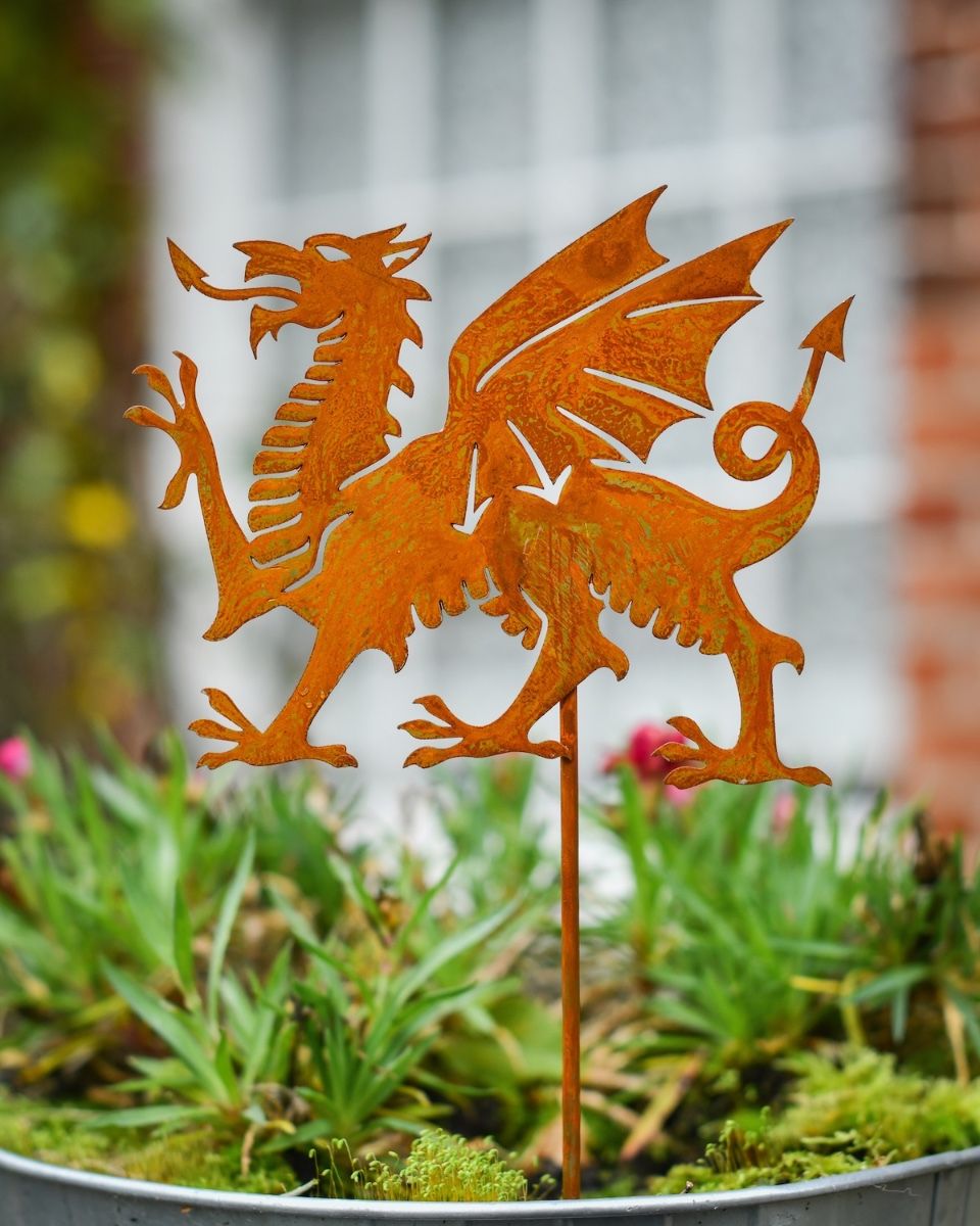 Rustic Welsh Dragon Artistic Plant Pot Spike - Set of Two