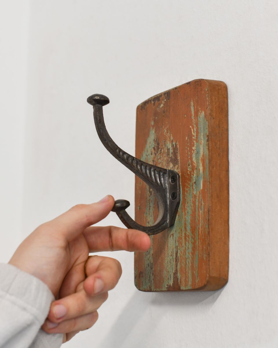 Rustic Wood And Iron Coat Hook Rectangular to scale