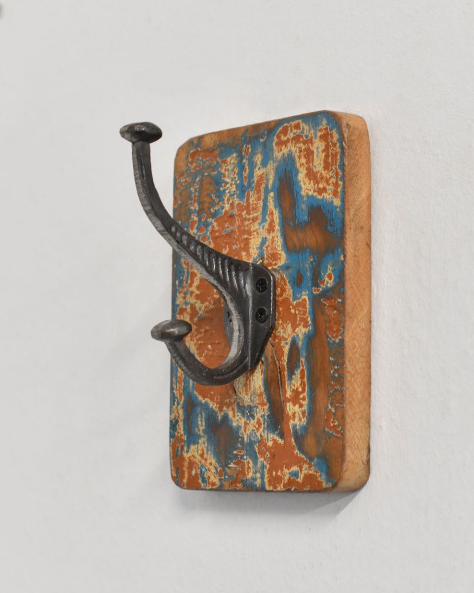Naturally Stained Rustic Wood And Iron Coat Hook