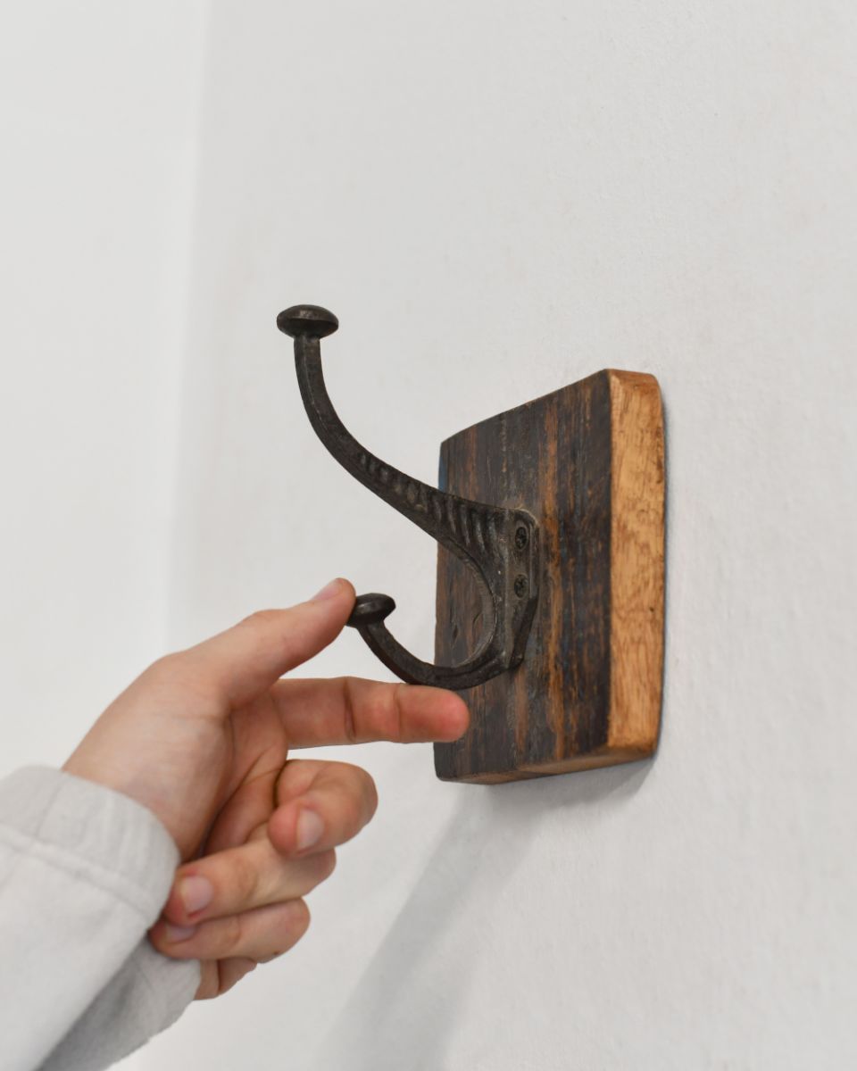 Rustic Wood And Iron Coat Hook - dark and square