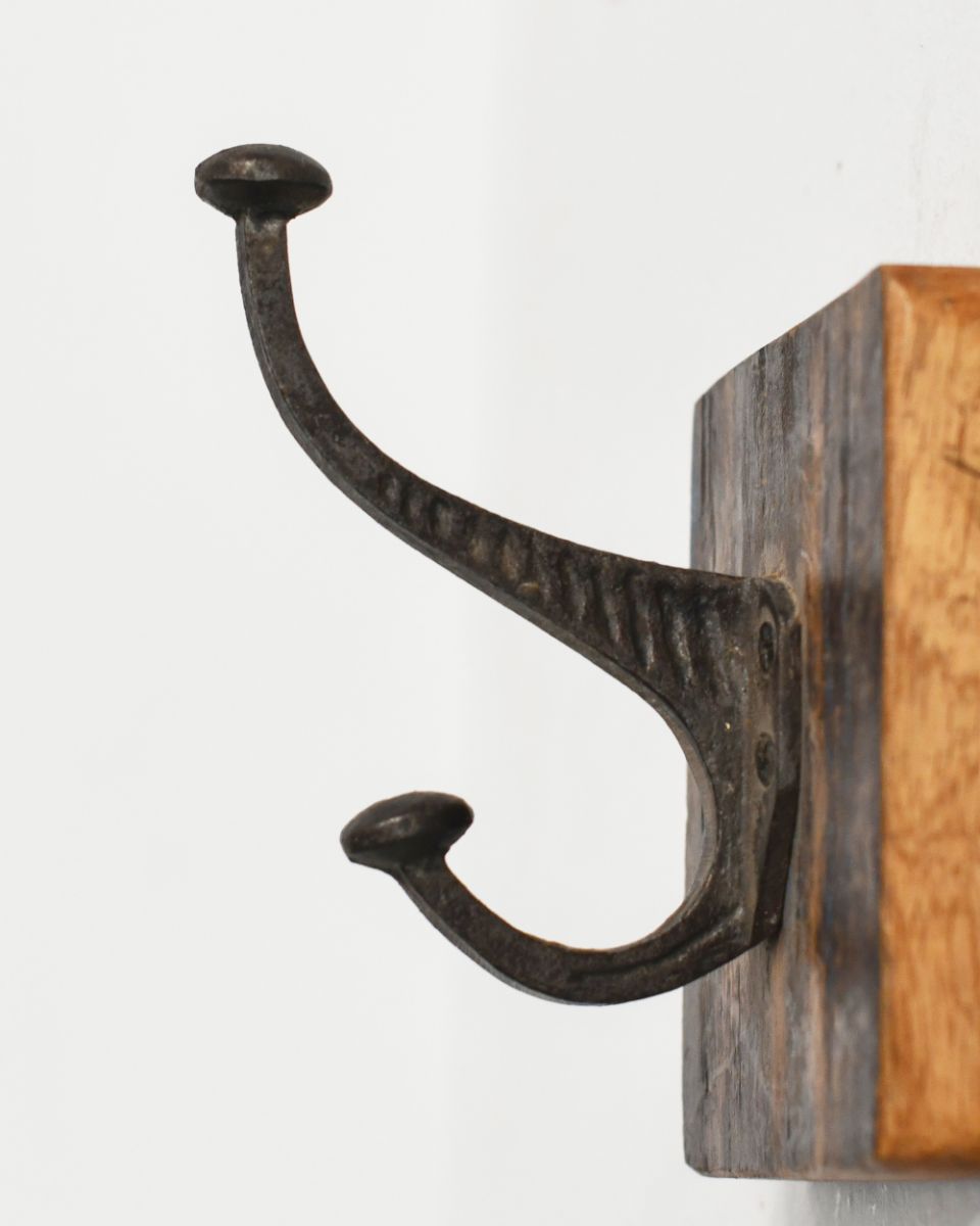 Side profile of Rustic Wood And Iron Coat Hook