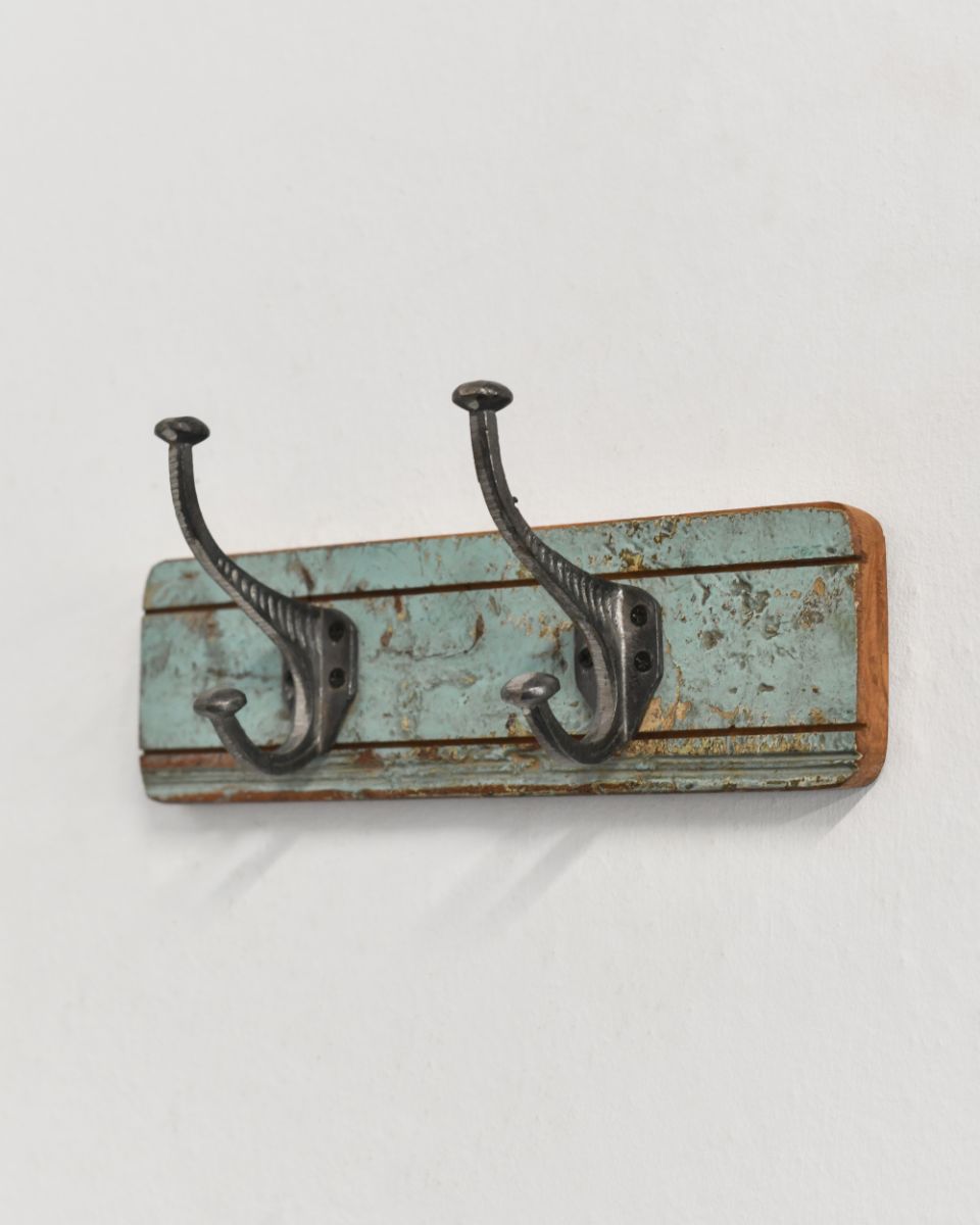 Rustic Wood And Iron Coat Hooks 2 - Green