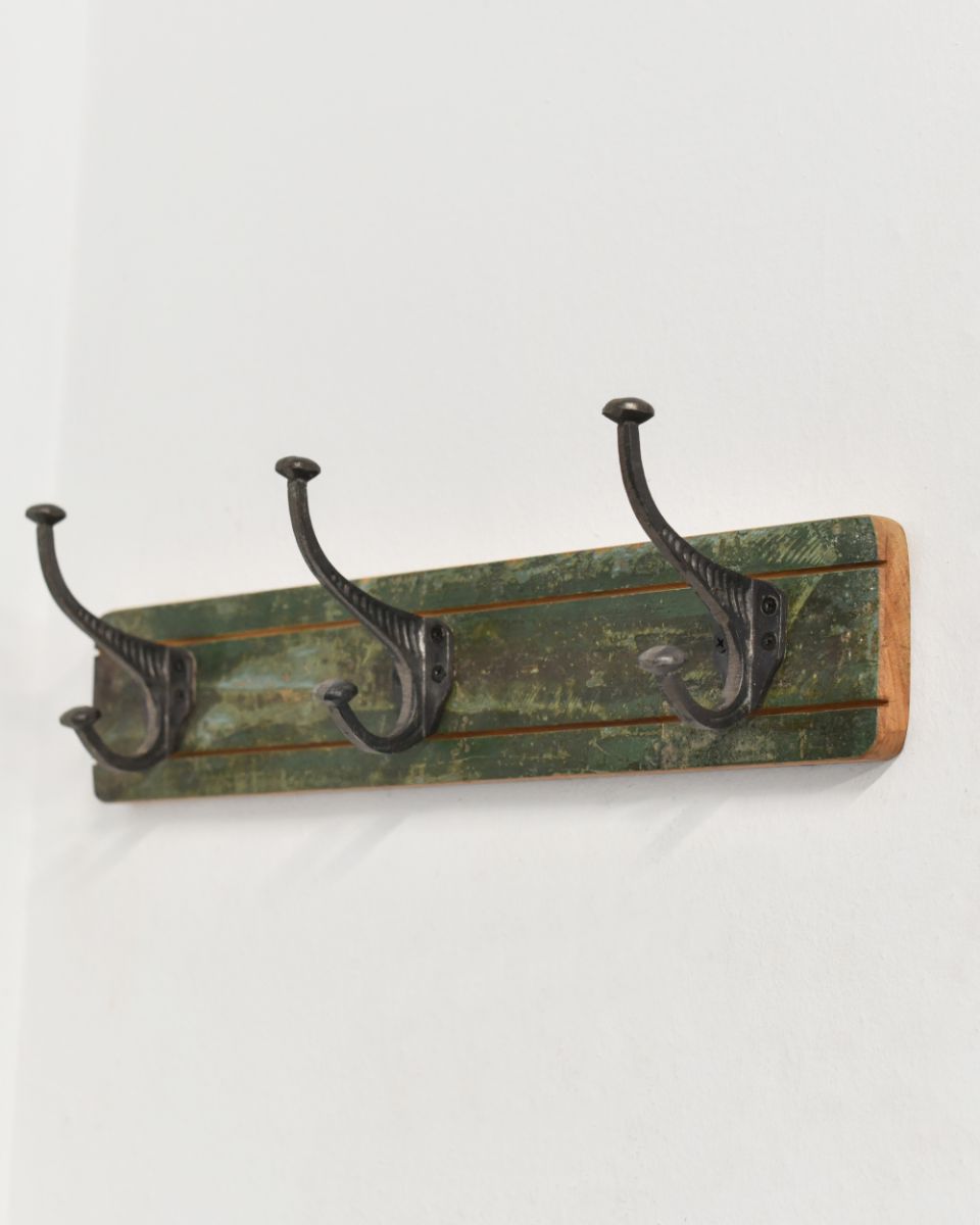 Rustic Wood And Iron Coat Hooks - green