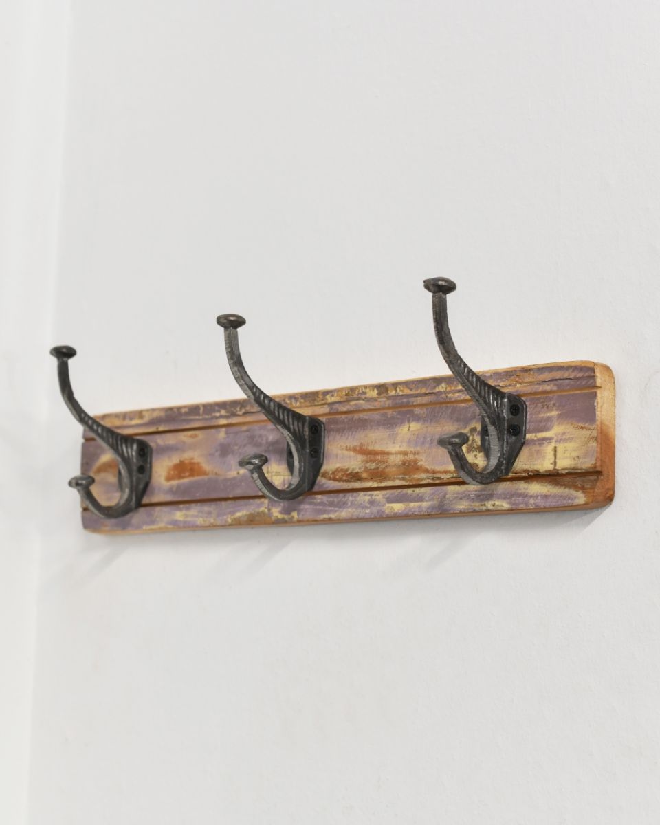 Rustic Wood And Iron Coat Hooks - Natural