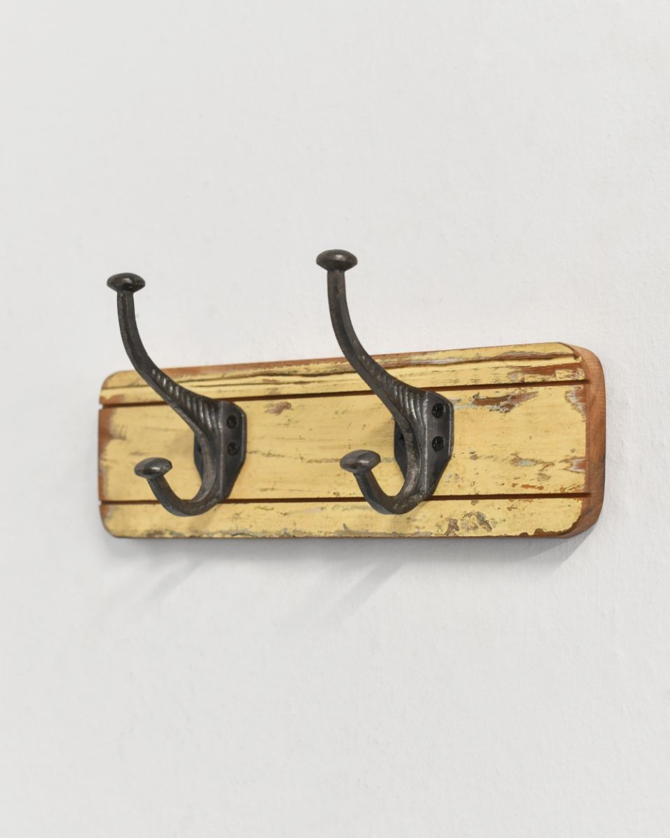 Rustic Wood And Iron Coat Hooks - Yellow