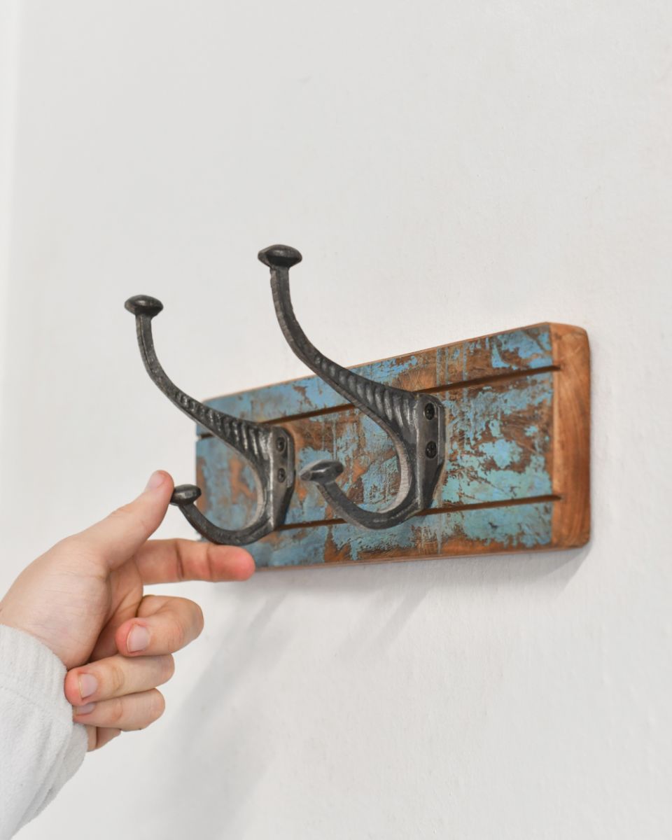 Rustic Wood And Iron Coat Hooks to scale 
