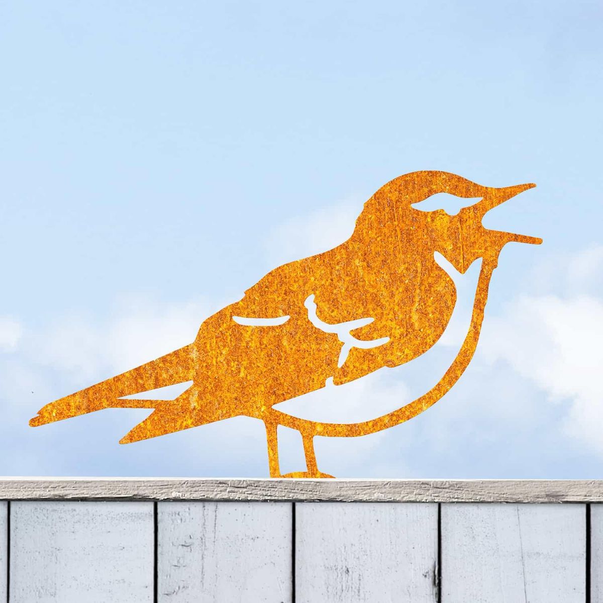 Rustic Wood Warbler Steel Fence Topper in Situ