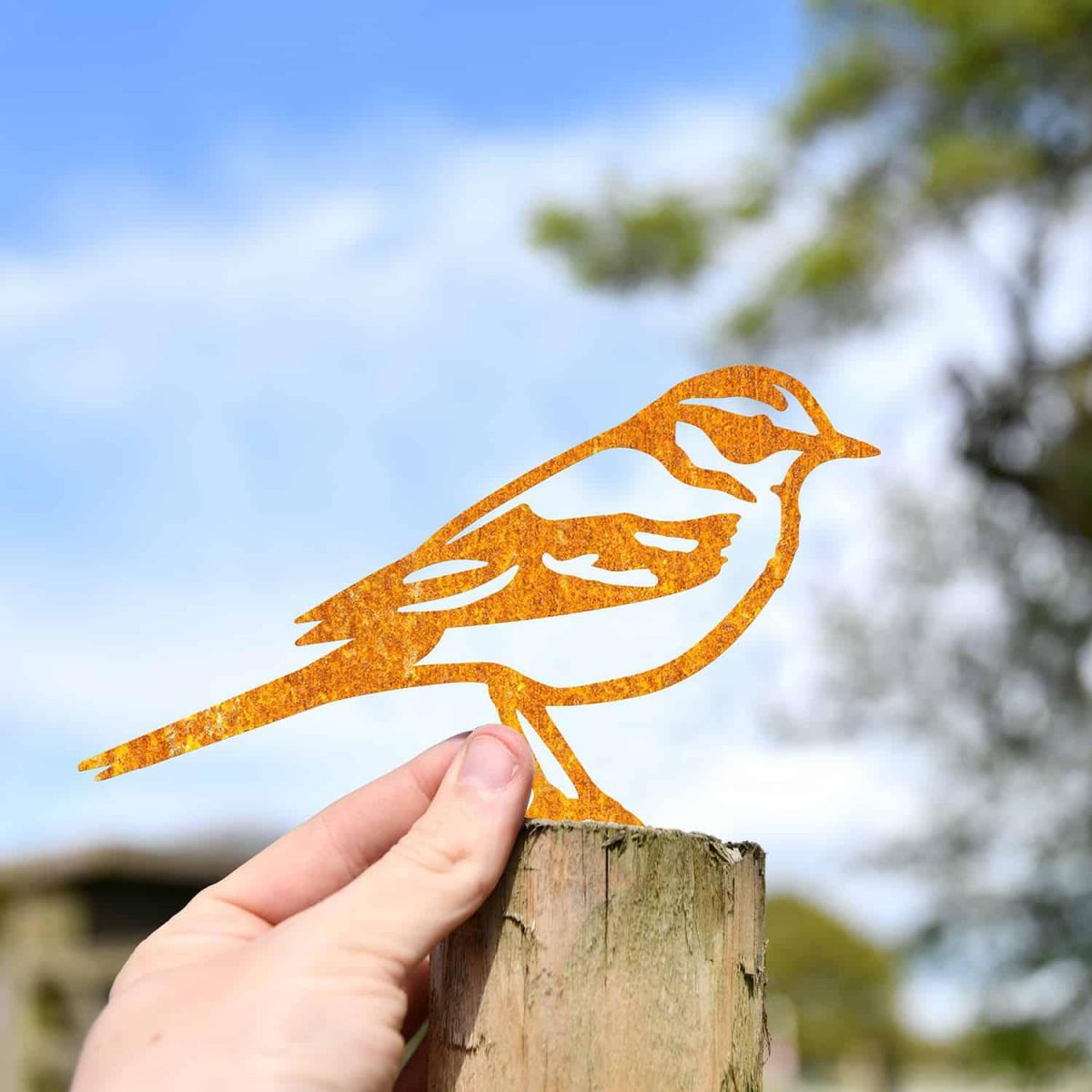 Scale Shot of Rustic Yellow Wagtail Steel Fence Topper