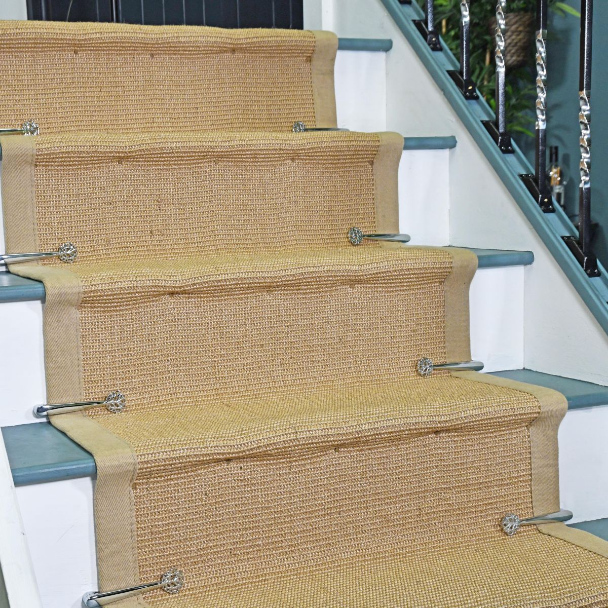"Audley Hall" Stair Clips in Bright Chrome in Situ on Staircase