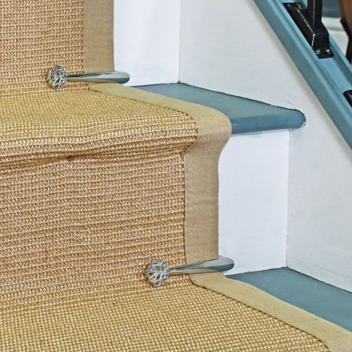 "Audley Hall" Stair Clips in Bright Chrome on Staircase