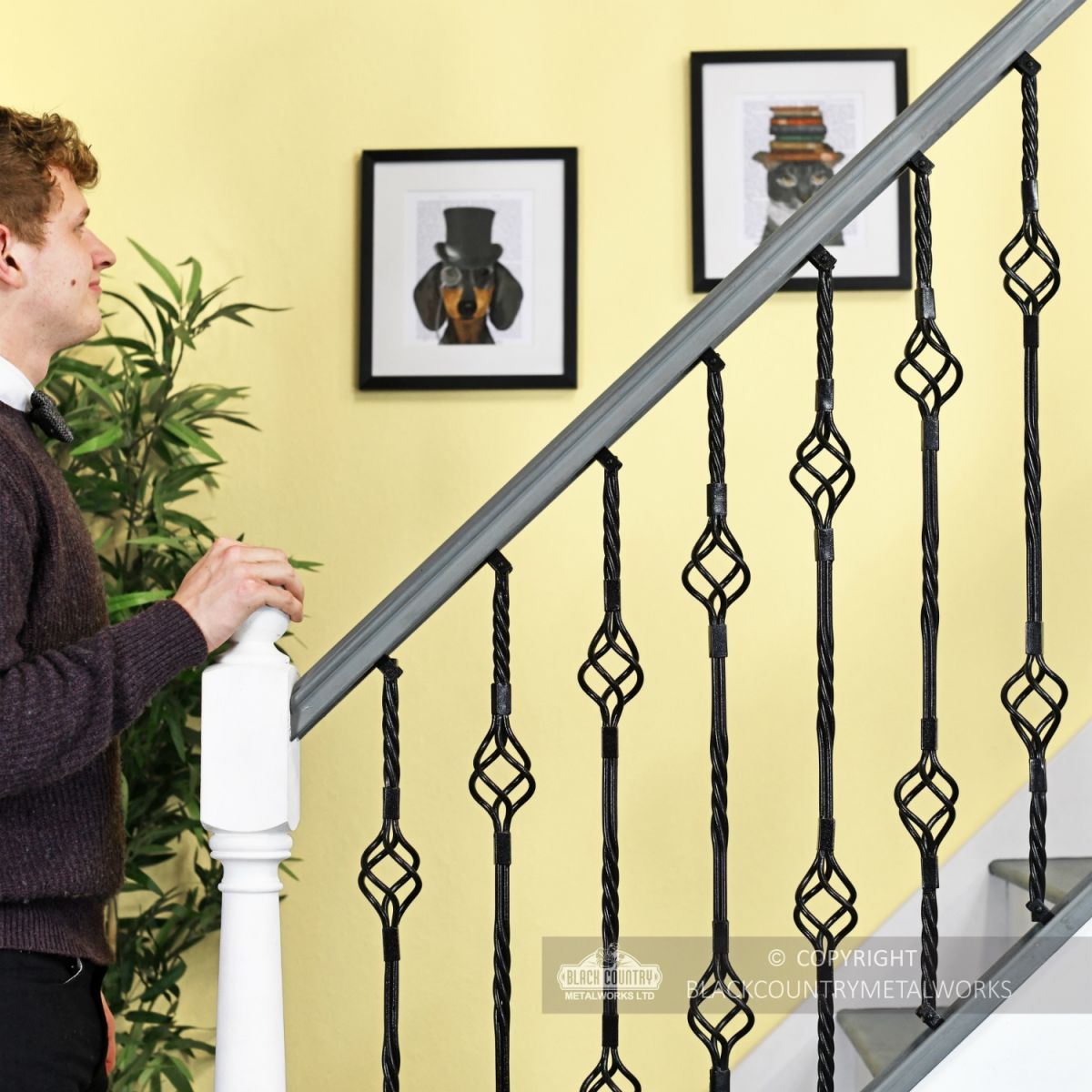 Black Iron Double Basket Stair Spindle Scale