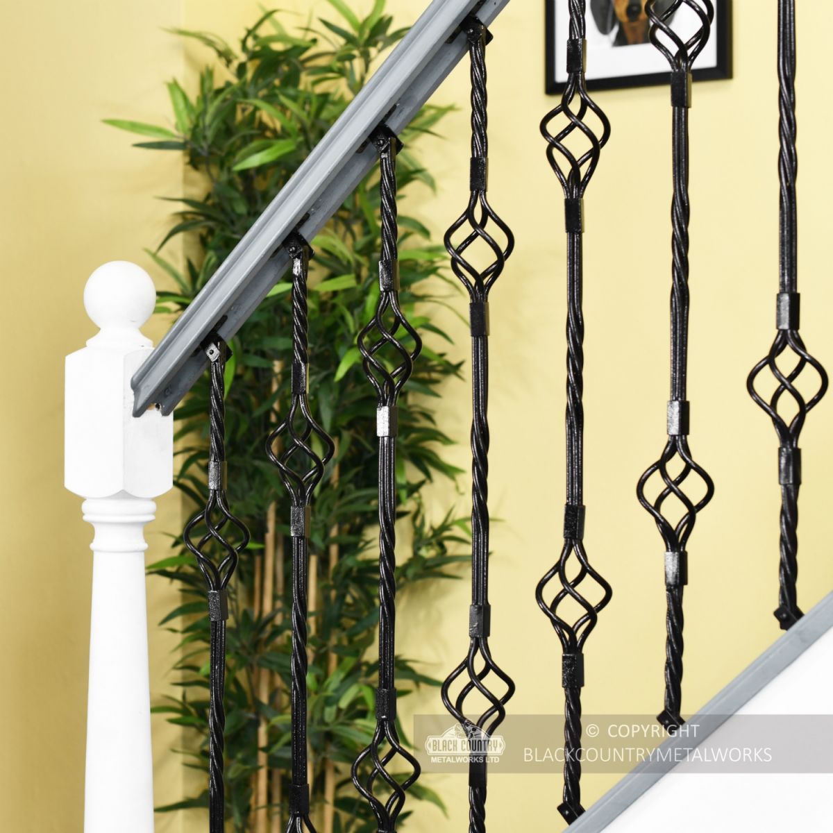 Black Iron Rope Twist Double Basket Stair Spindle