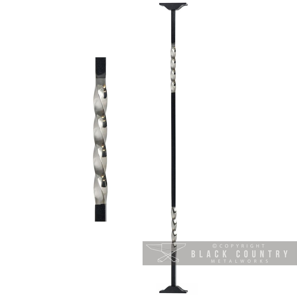 Black and Stainless Steel Double Twist Stair Spindle Black and Stainless Steel Double Twist Stair Spindle