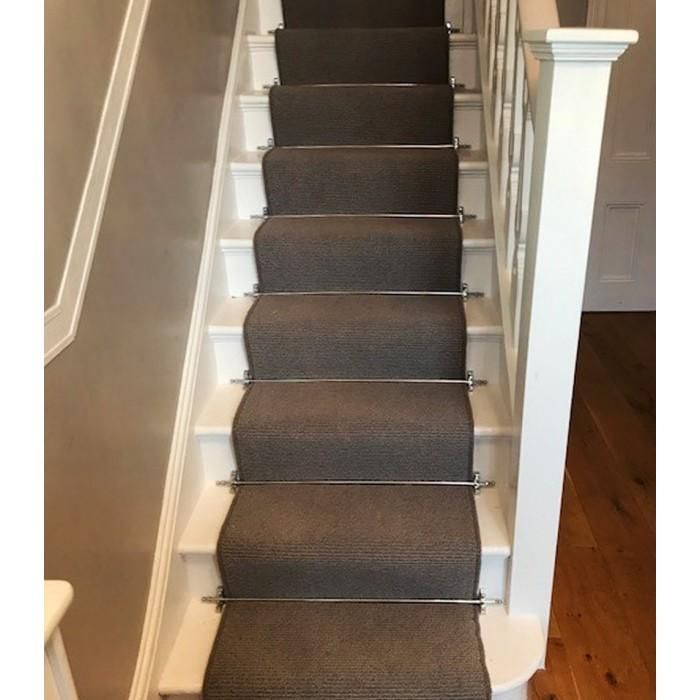 Ball Finial Bright Chrome Stair Rods in Situ on a Stair Case