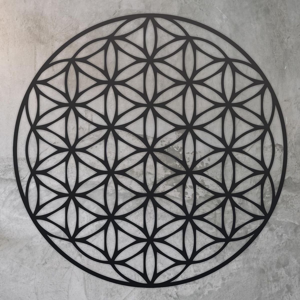Geometry "Flower of Life" Steel Wall Art on a Rustic Wall
