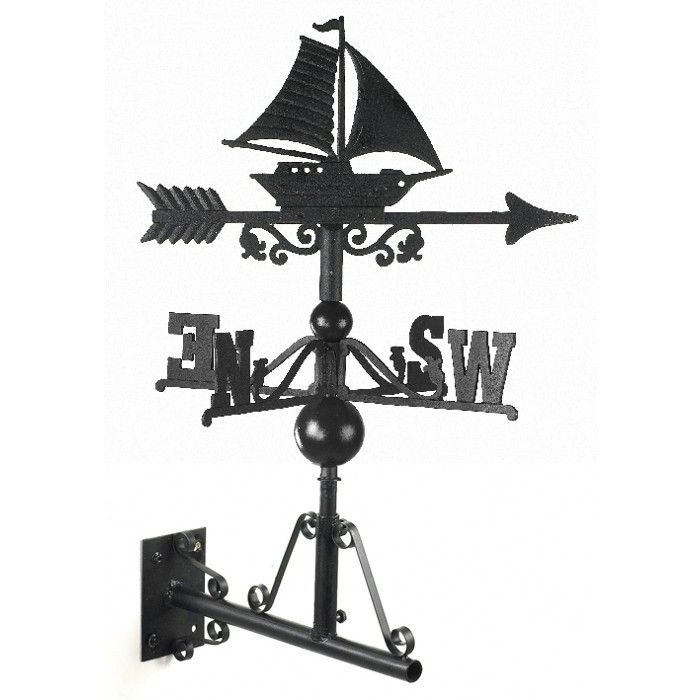 Cast Iron Sail Boat Weathervane Mounted on the Universal Bracket Horizontally Cast Iron Sail Boat Weathervane Mounted on the Universal Bracket Horizontally