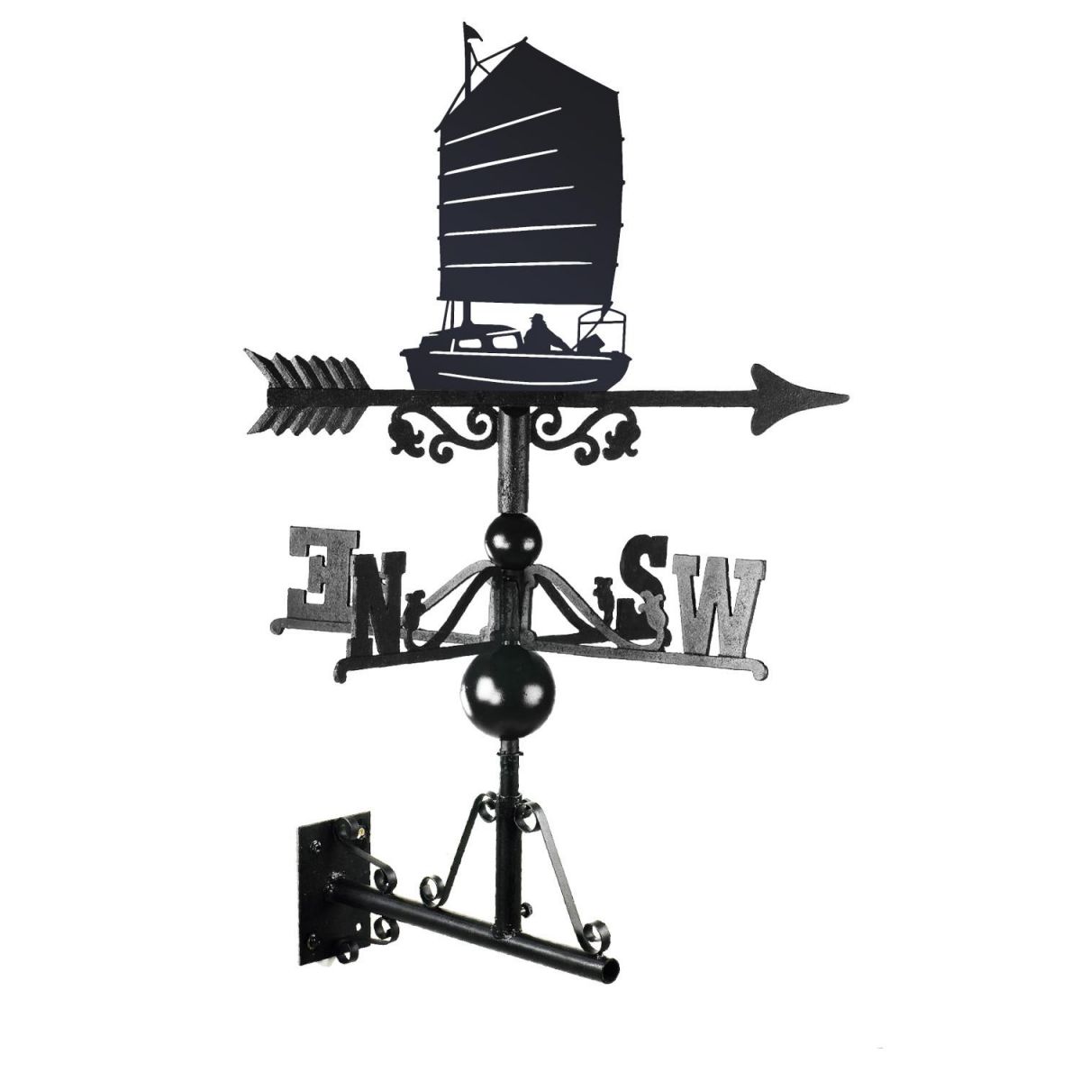 Sailboat with Chinese Junk Sail Weathervane Mounted