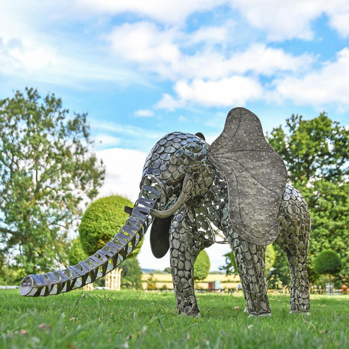 "Sambaku" Bronze Garden Elephant Sculpture in Use in the Garden
