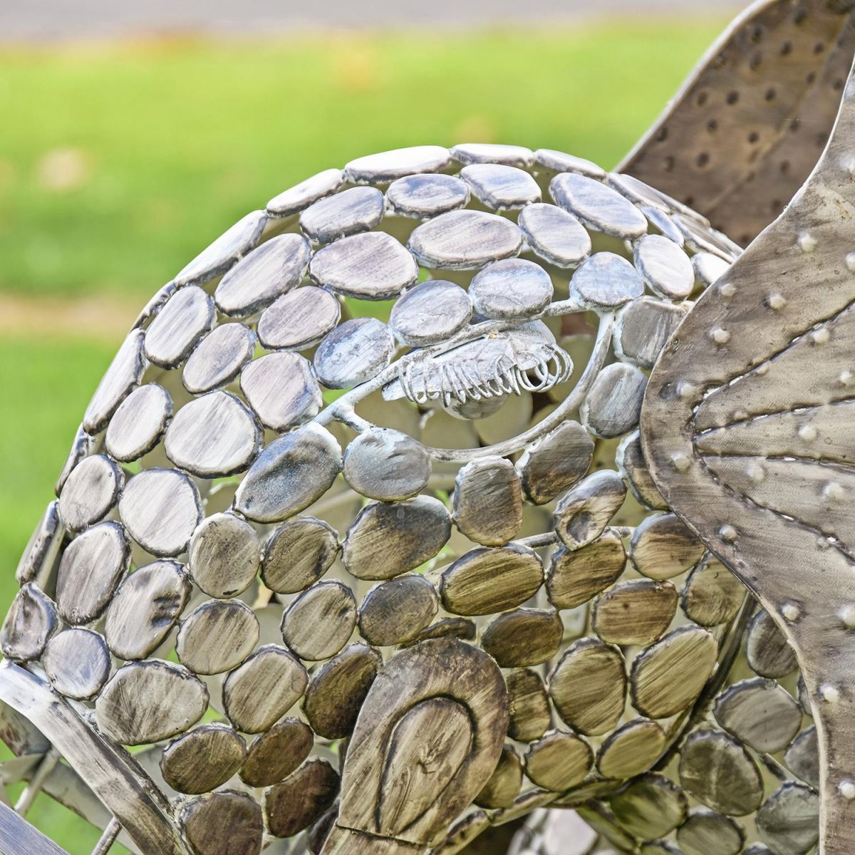 Close-up of the Detail on the Head of the "Sambaku" Bronze Garden Elephant Sculpture