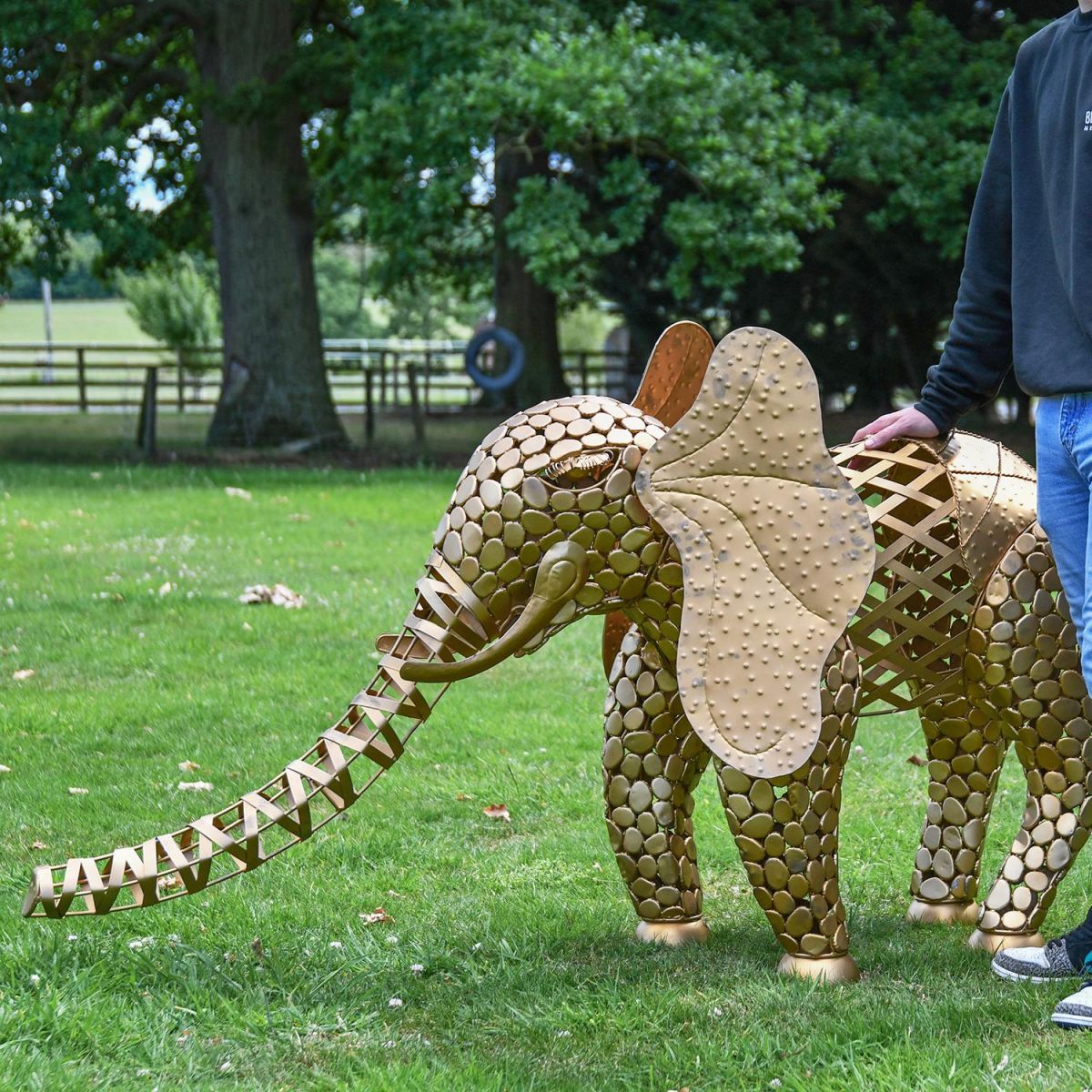 "Sambaku" Gold Garden Elephant Sculpture to Scale