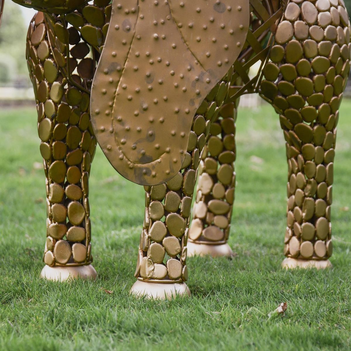 Close-up of the Legs on the "Sambaku" Gold Garden Elephant Sculpture