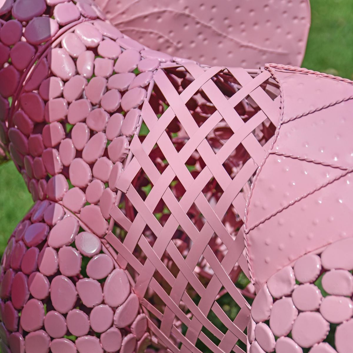 Close-up of the Detail on the Side of the "Sambaku" Pink Garden Elephant Sculpture