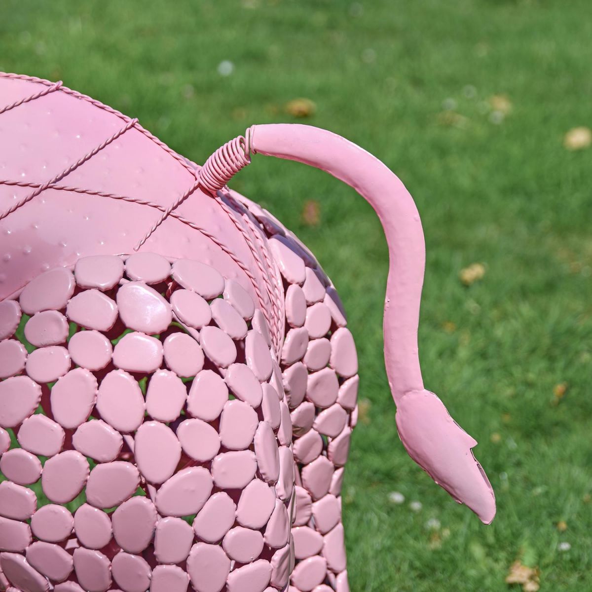 Close-up of the Tail on the "Sambaku" Pink Garden Elephant Sculpture