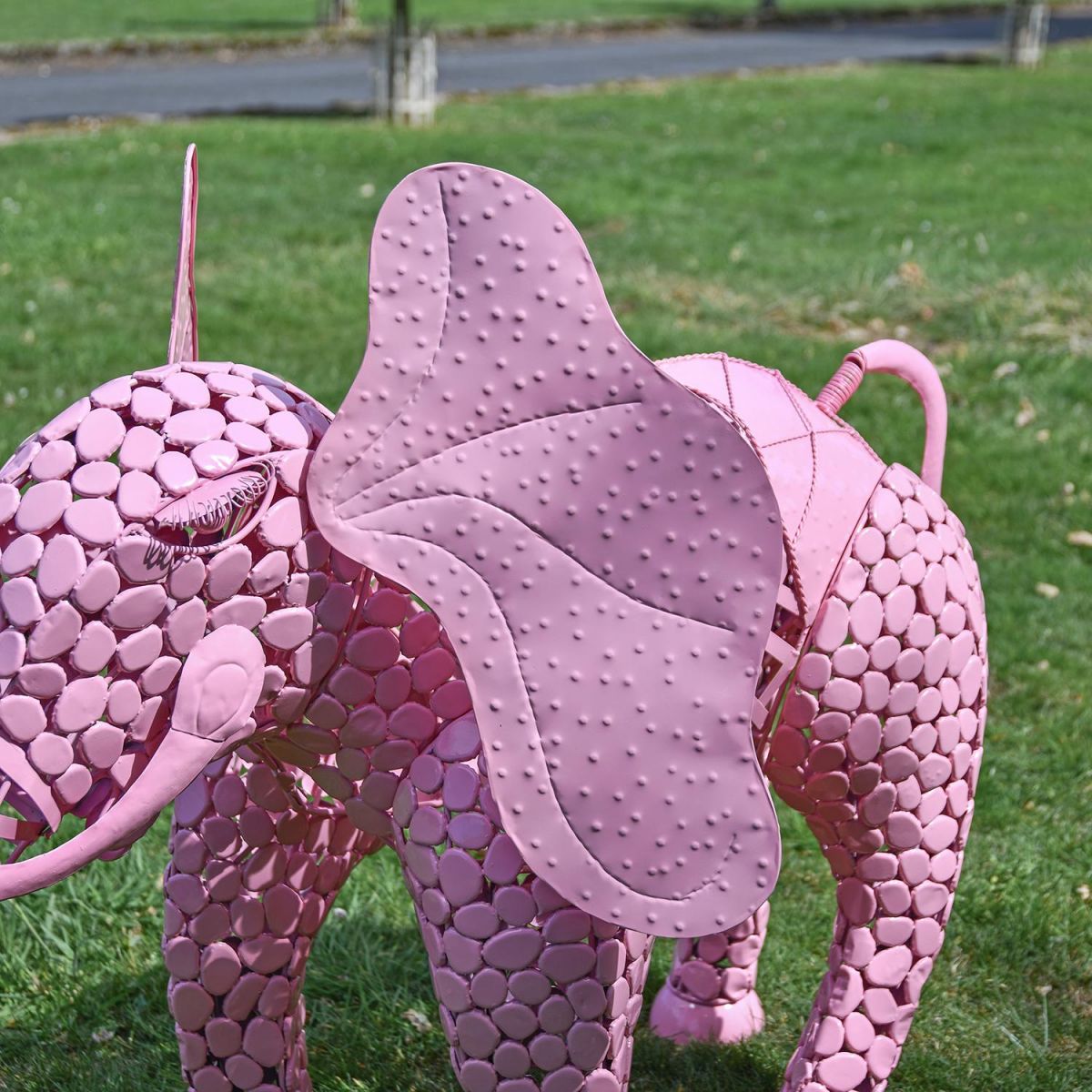 Ears on the "Sambaku" Pink Garden Elephant Sculpture