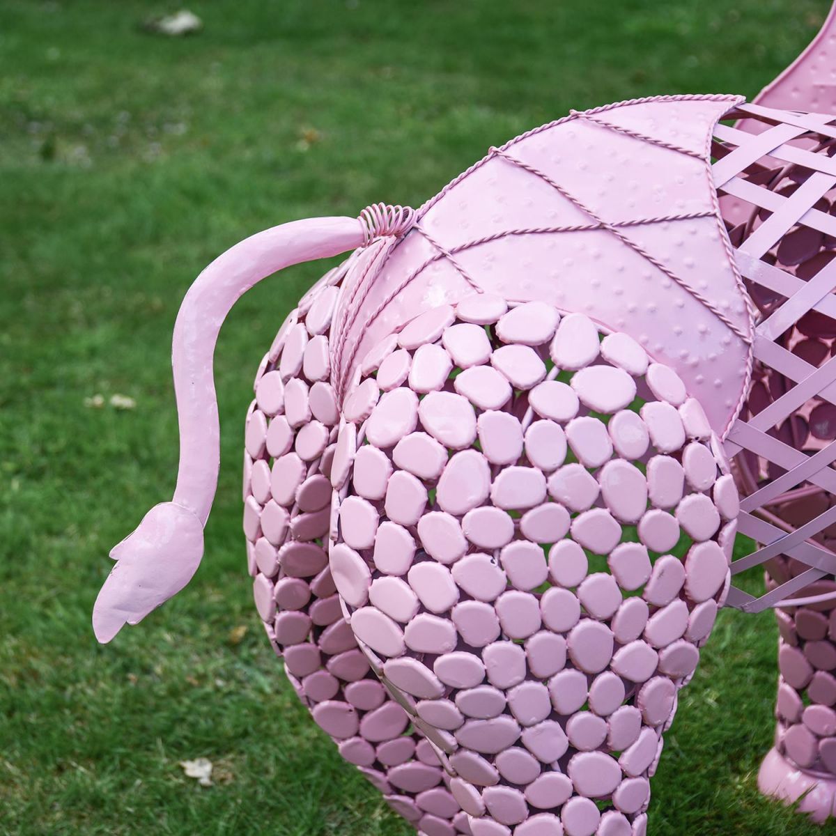 View of the Back of the "Sambaku" Pink Garden Elephant Sculpture View of the Back of the "Sambaku" Pink Garden Elephant Sculpture