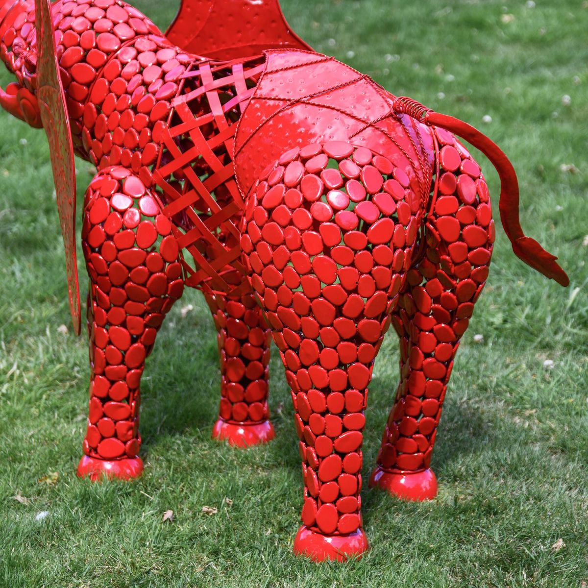 View of the Back of the "Sambaku" Red Garden Elephant Sculpture 