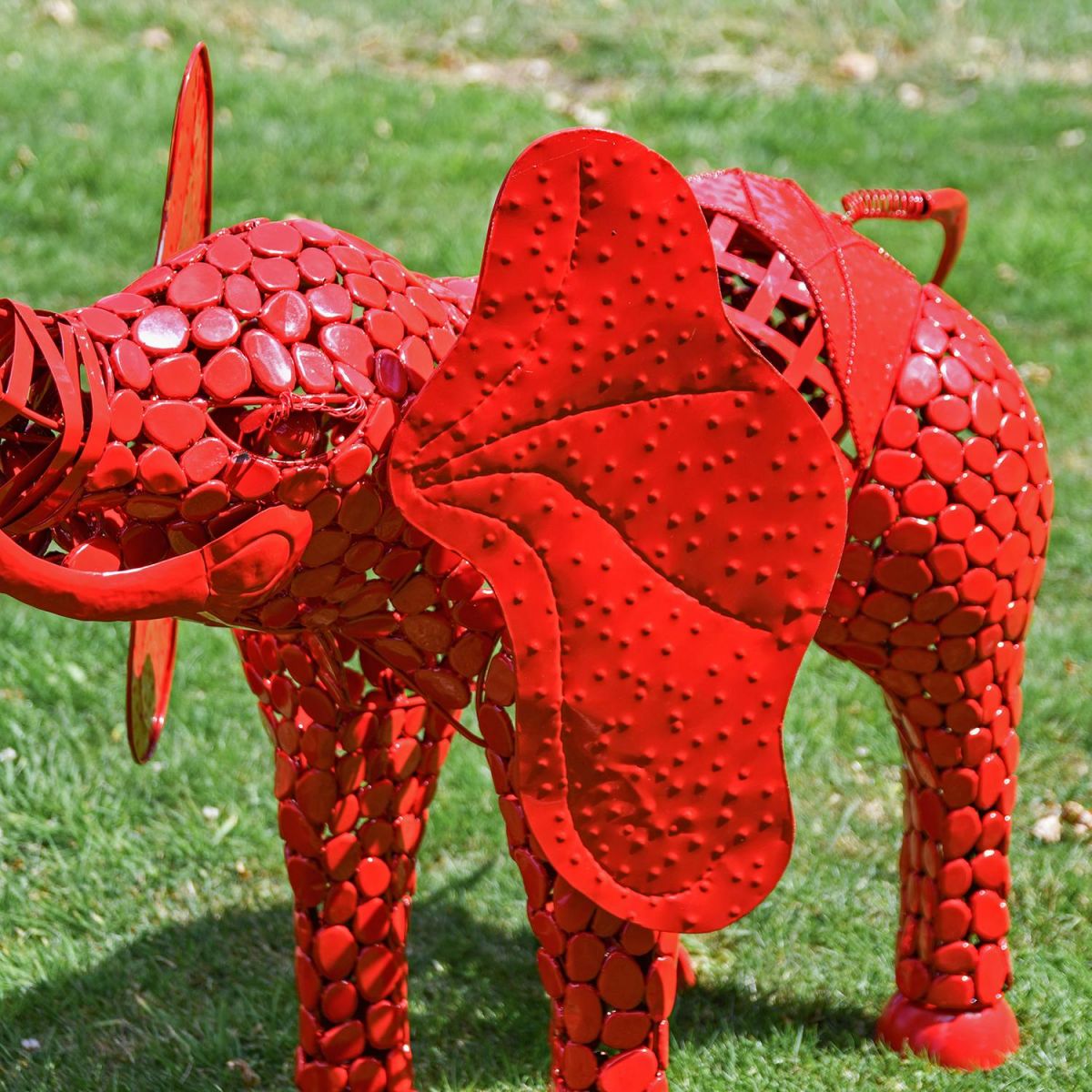 Close-up of the Ears on the "Sambaku" Red Garden Elephant Sculpture 