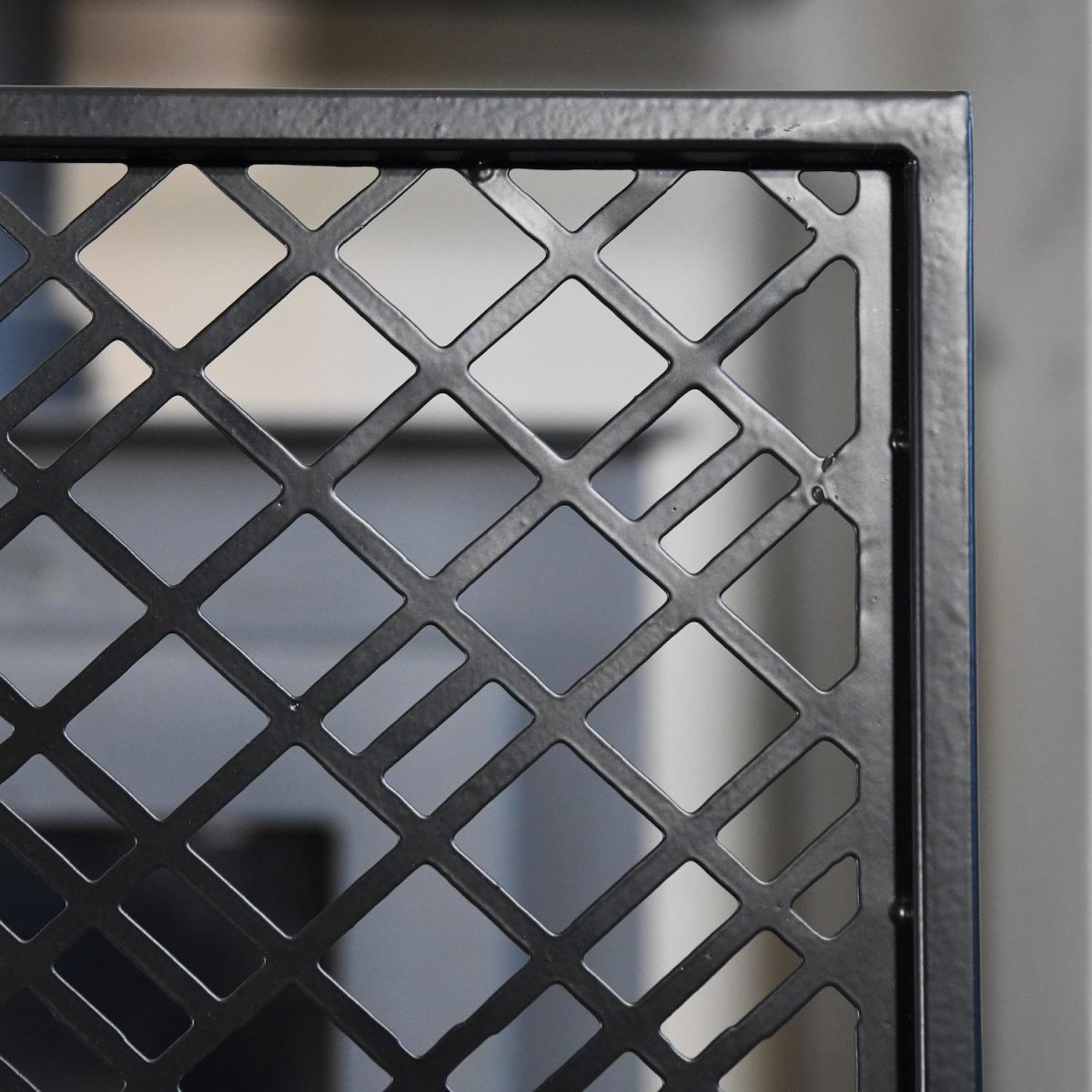 Close up of steel framework with black finish