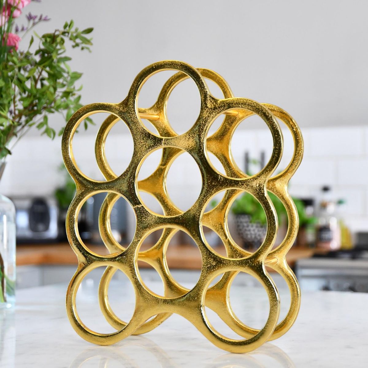 "Floating Bubbles" Wine Rack in Gold Finish 