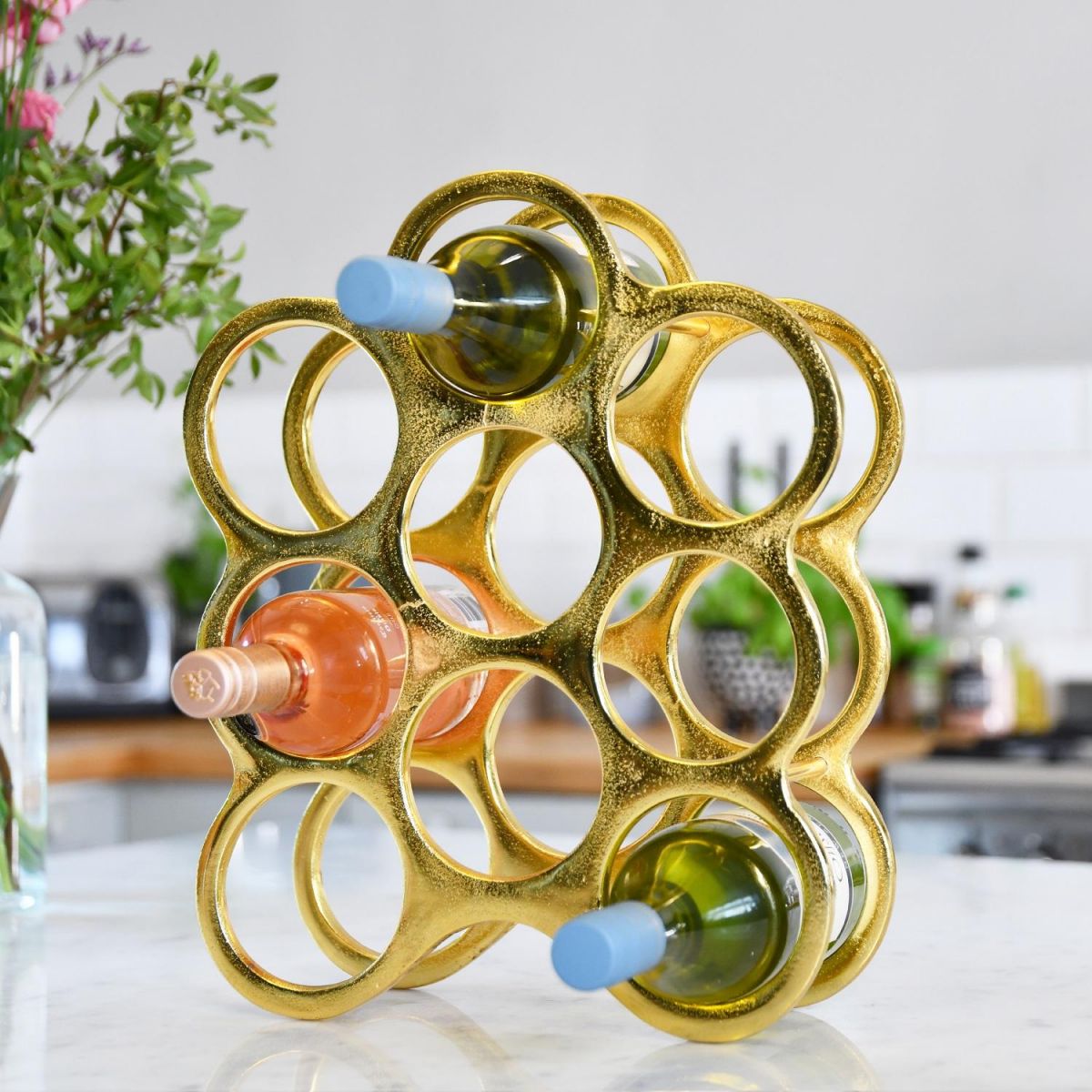 Gold "Floating Bubbles" Wine Rack 