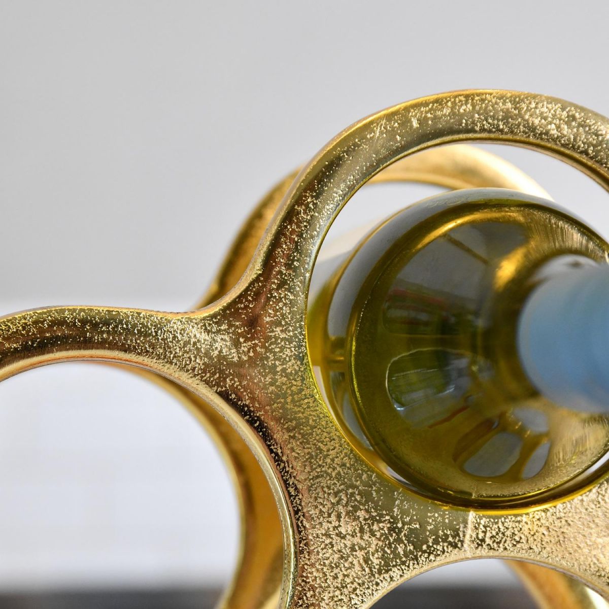 Close up of wine bottle in holder 