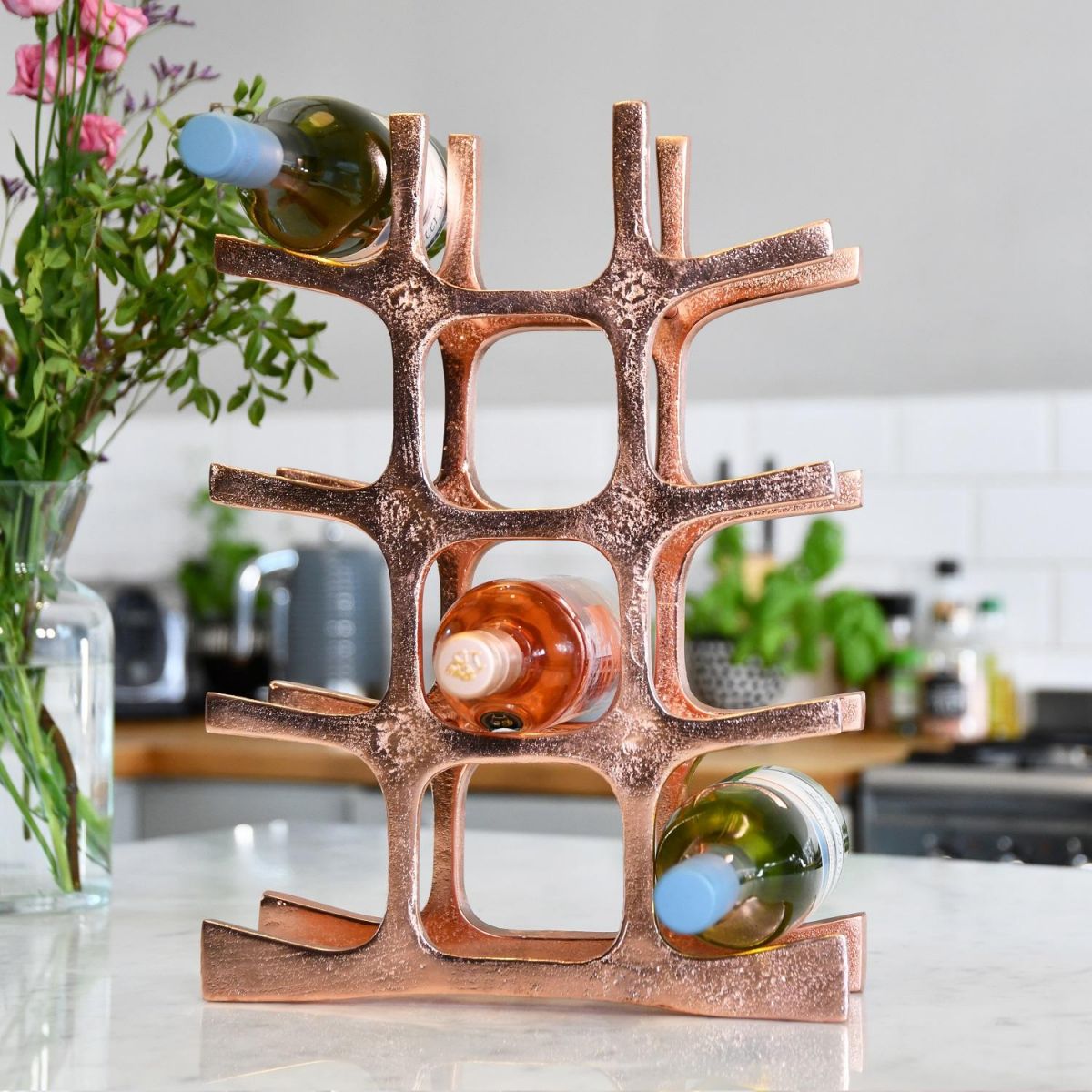 Copper "Kempton House" Wine Rack on Kitchen Countertop 