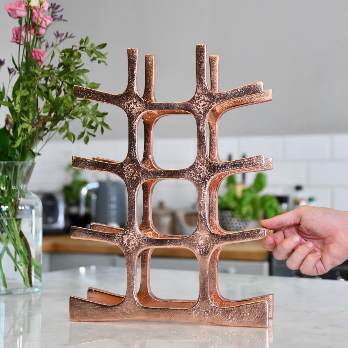 "Kempton House" Copper Wine Rack in Kitchen Setting 