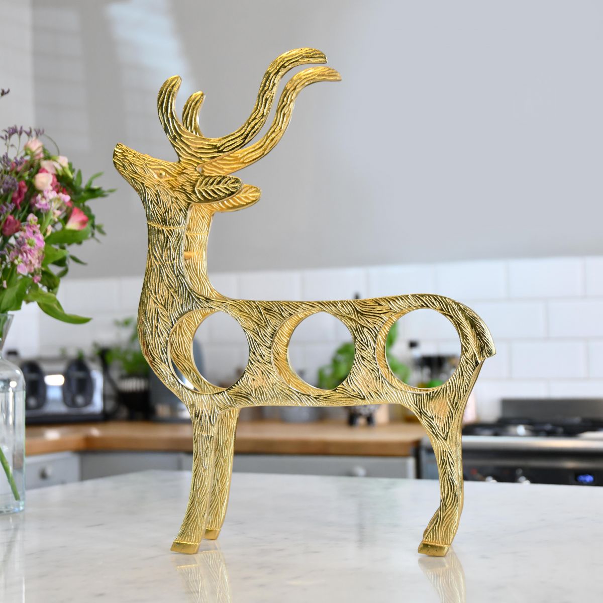 Gold "Stag" Wine Rack in kitchen setting 