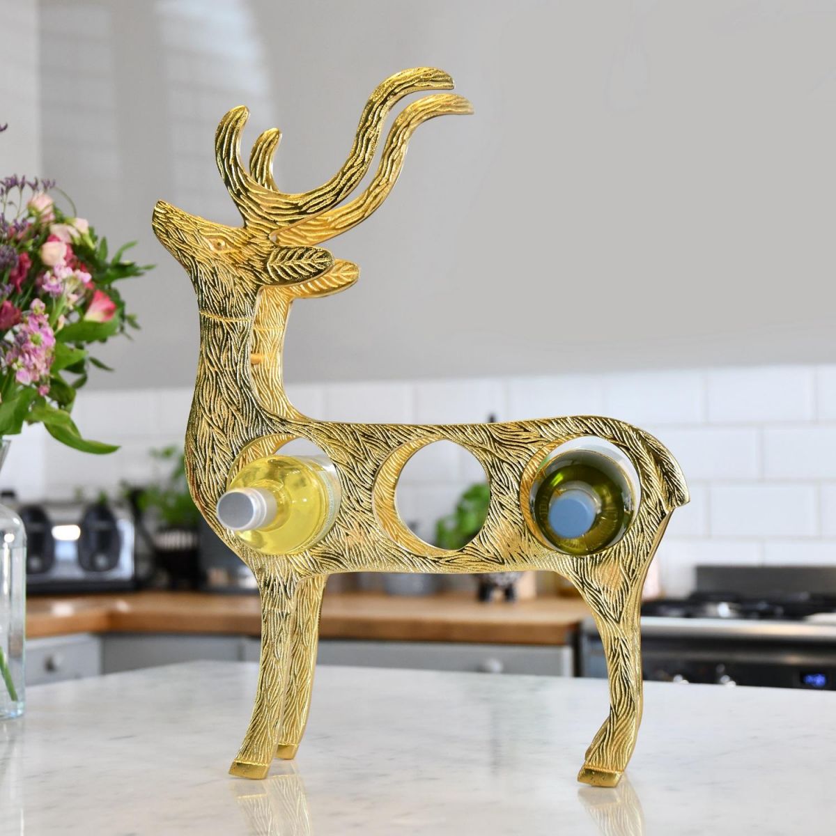 Gold "Stag" Wine Rack in Kitchen Setting 
