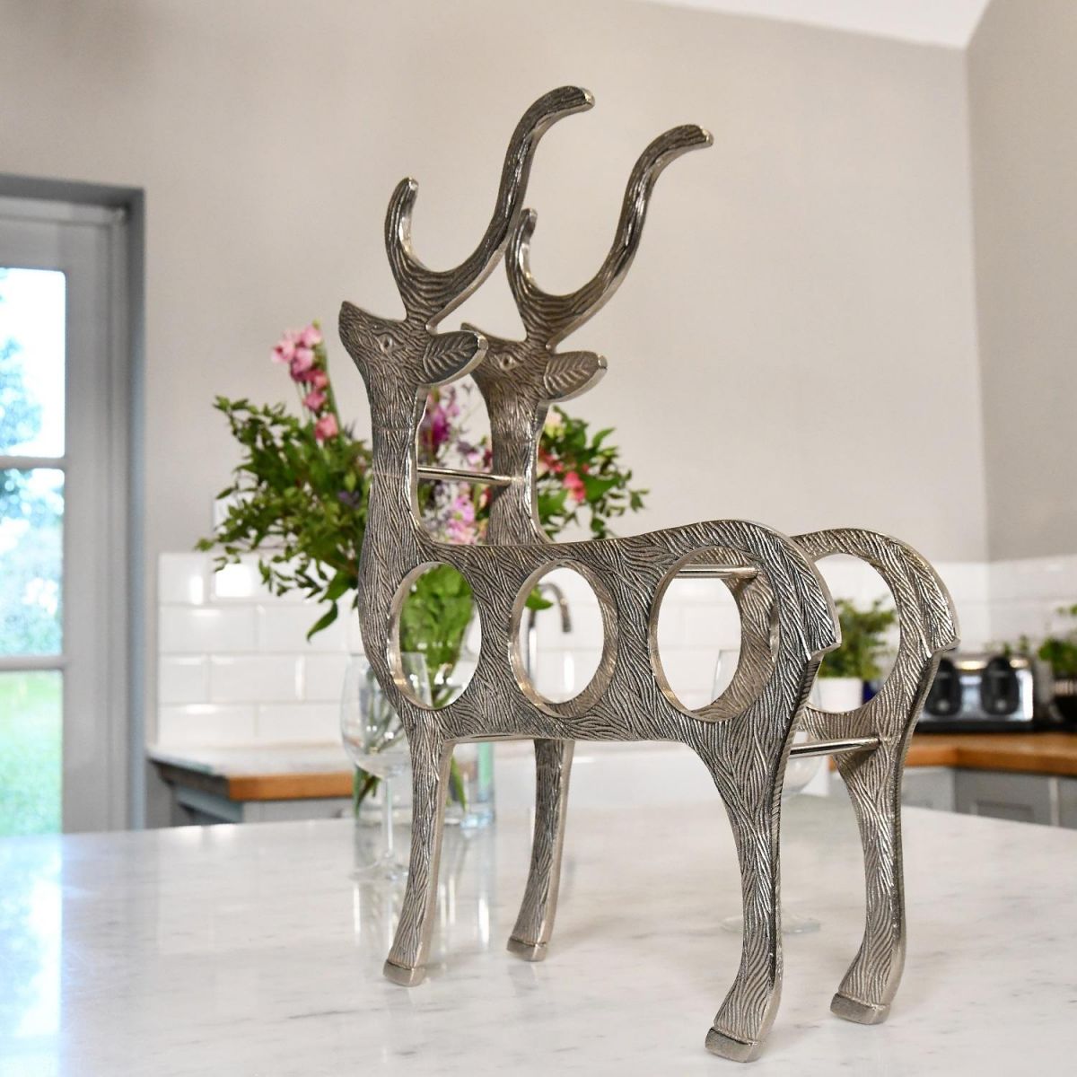 "Stag" Wine Rack with Nickel Finish in Kitchen 