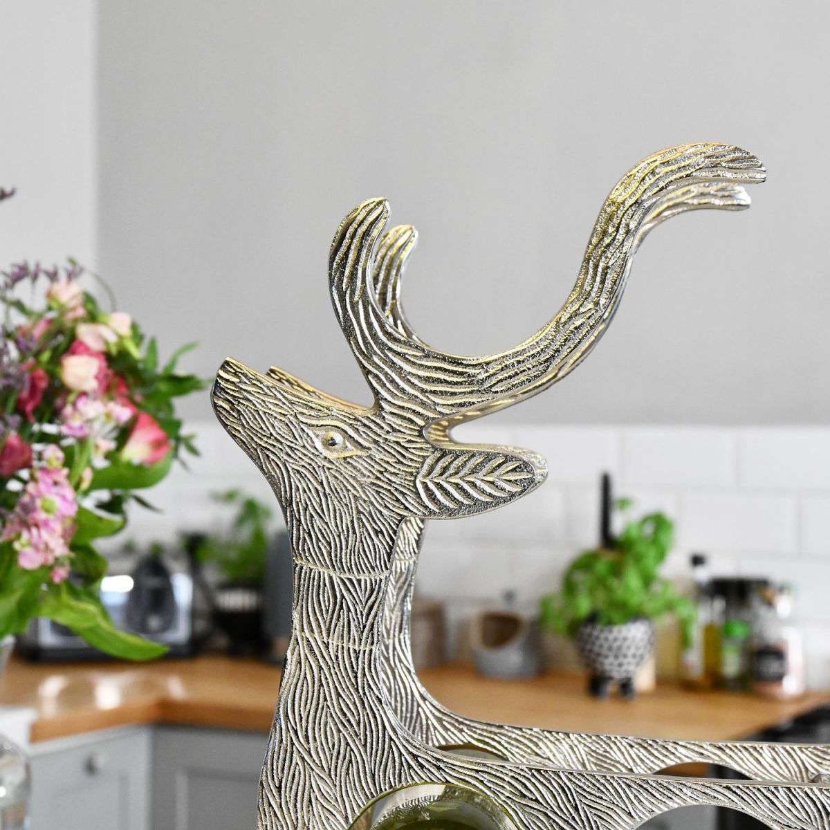 Close up of "Stag" antlers and etched detailing 