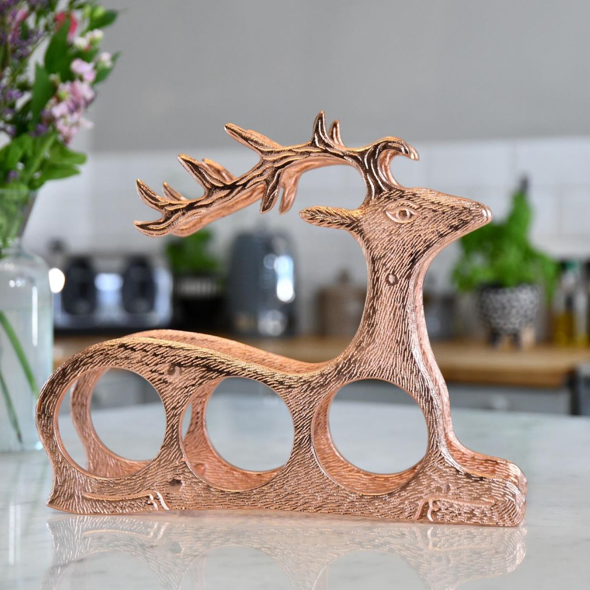 "Laying Stag" in Copper Finish Wine Rack 