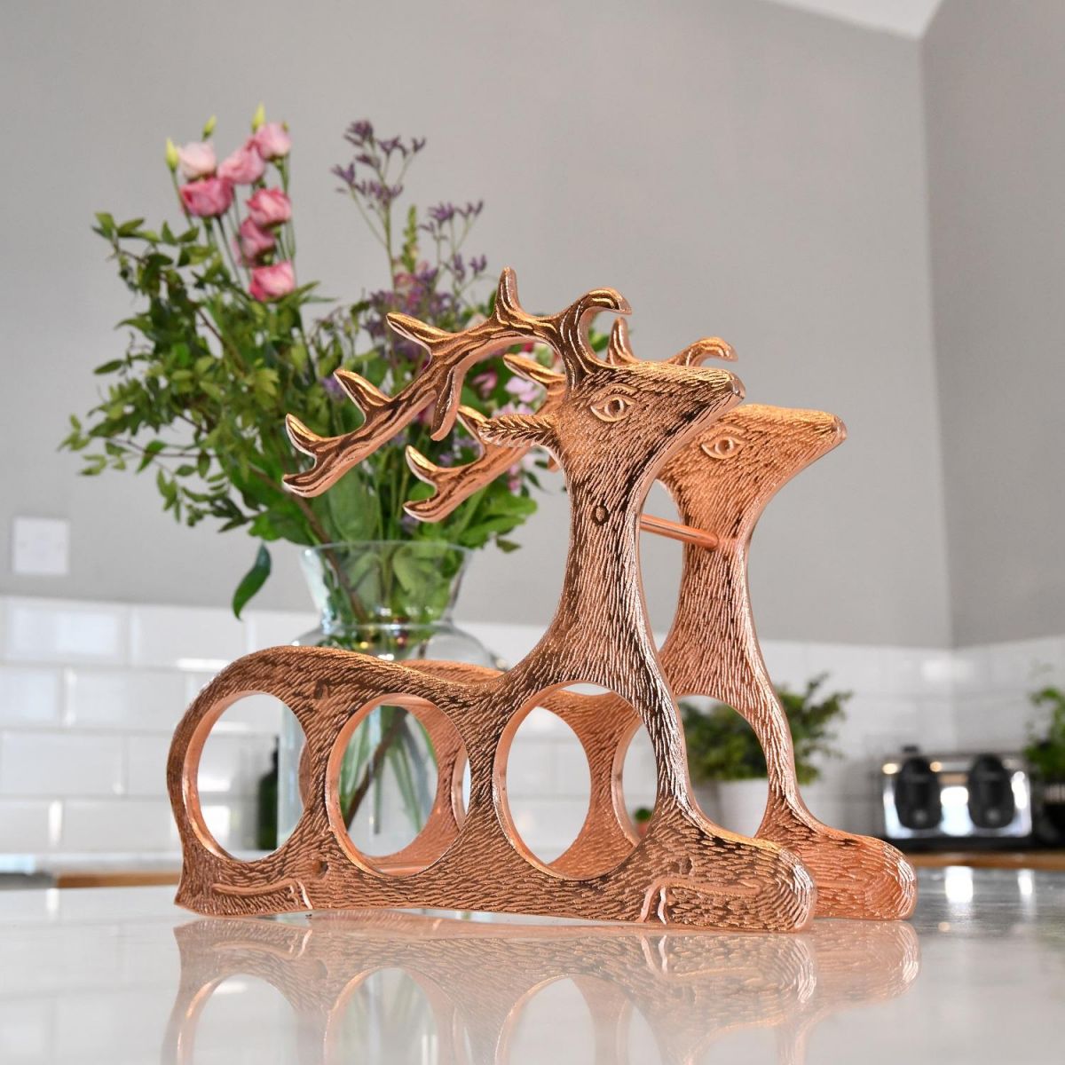 Copper "Laying Stag" in Kitchen Setting 