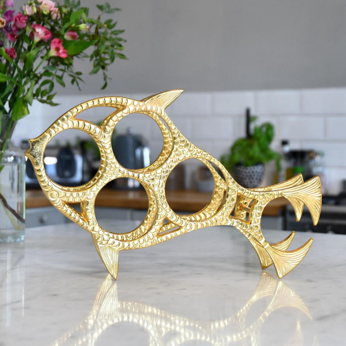 "Fish" Wine Rack in Gold Finish 