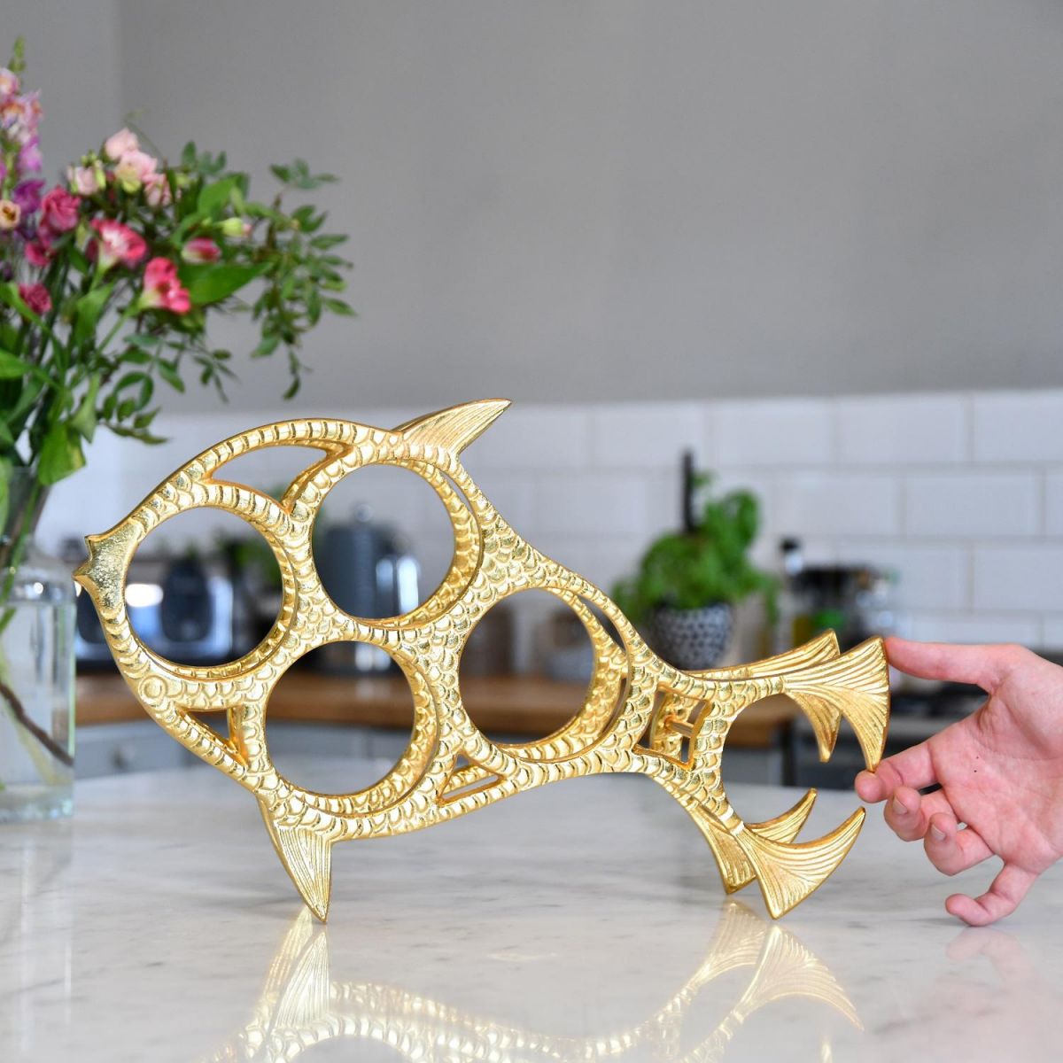 "Fish" Wine Rack in Gold Finish 