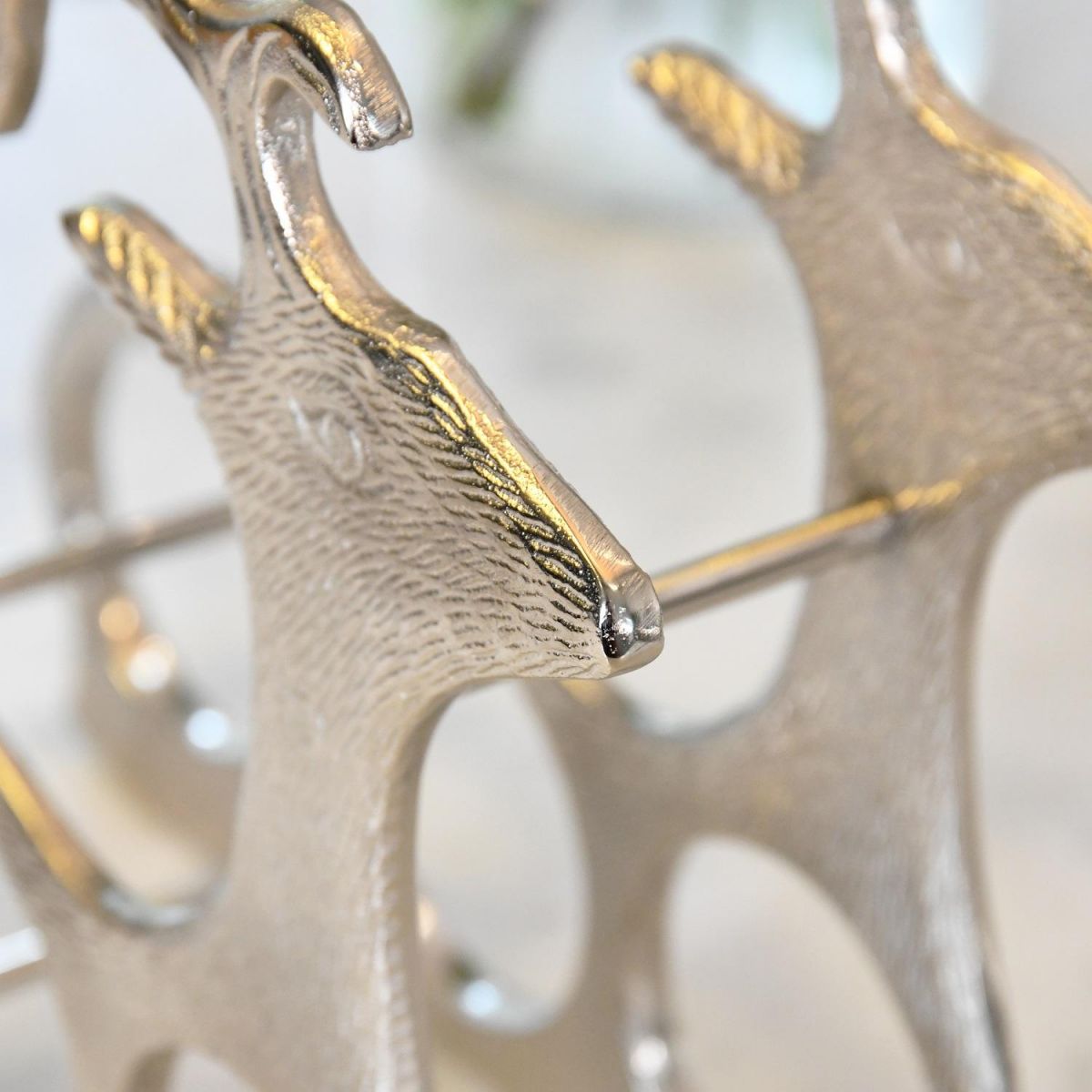 Close up of wine rack stag head 