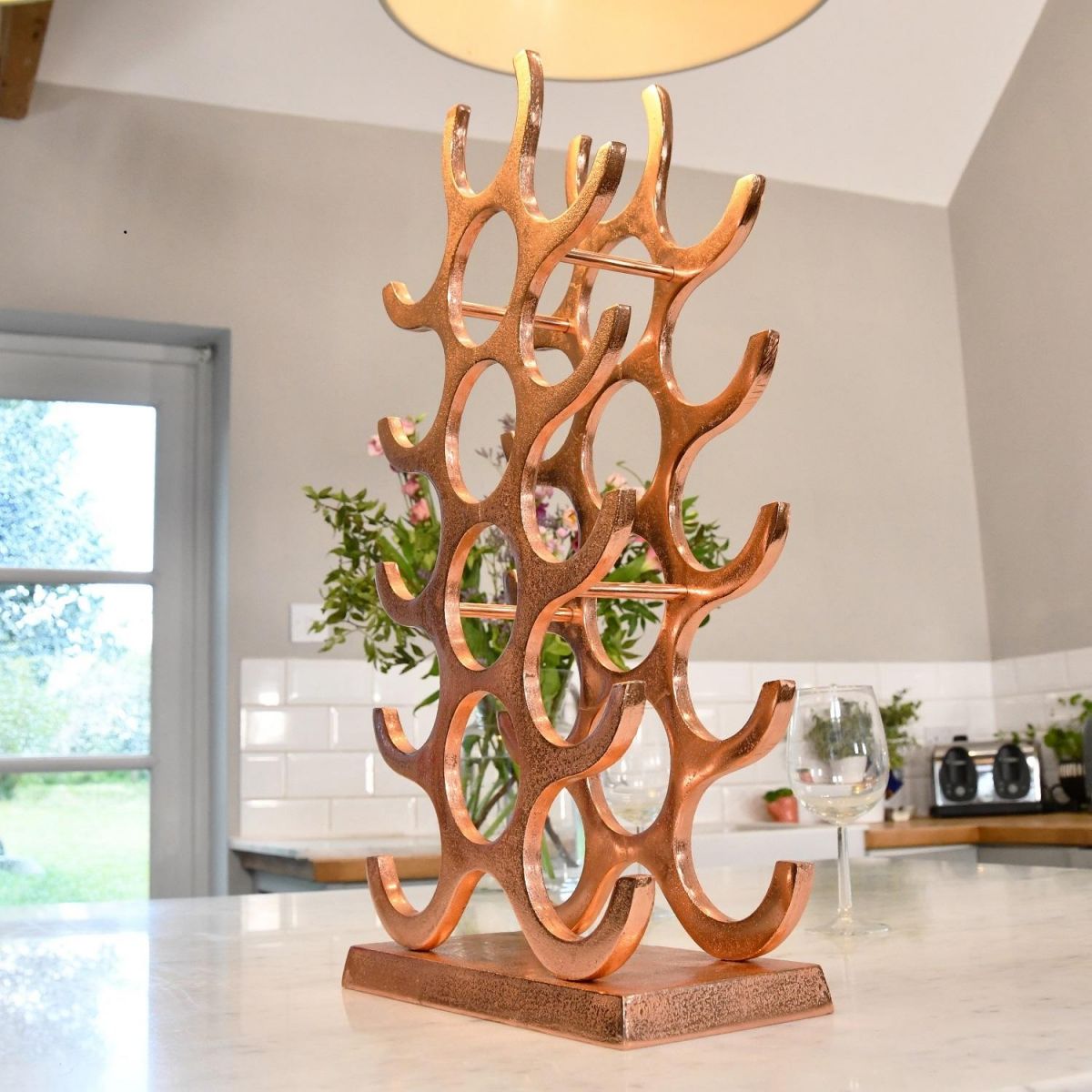 Side view of Copper "Branches" Wine Rack 
