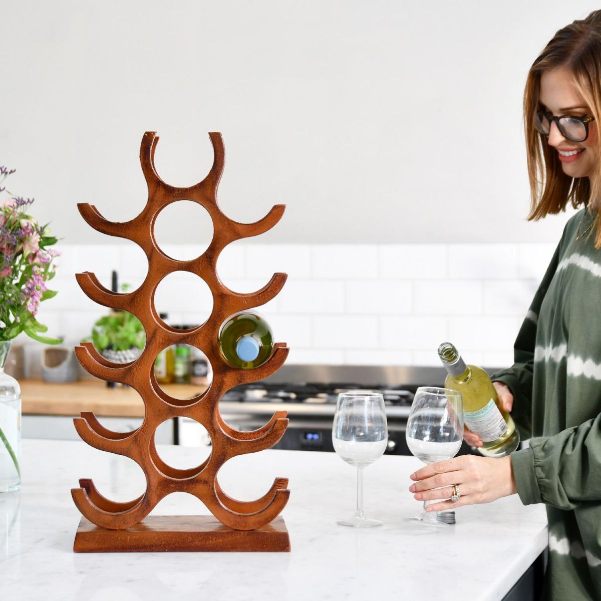 Rustic "Branches" Wine Rack in Kitchen Setting 